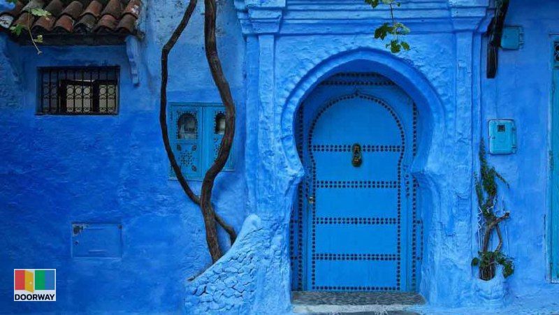 Blue asian entrance door